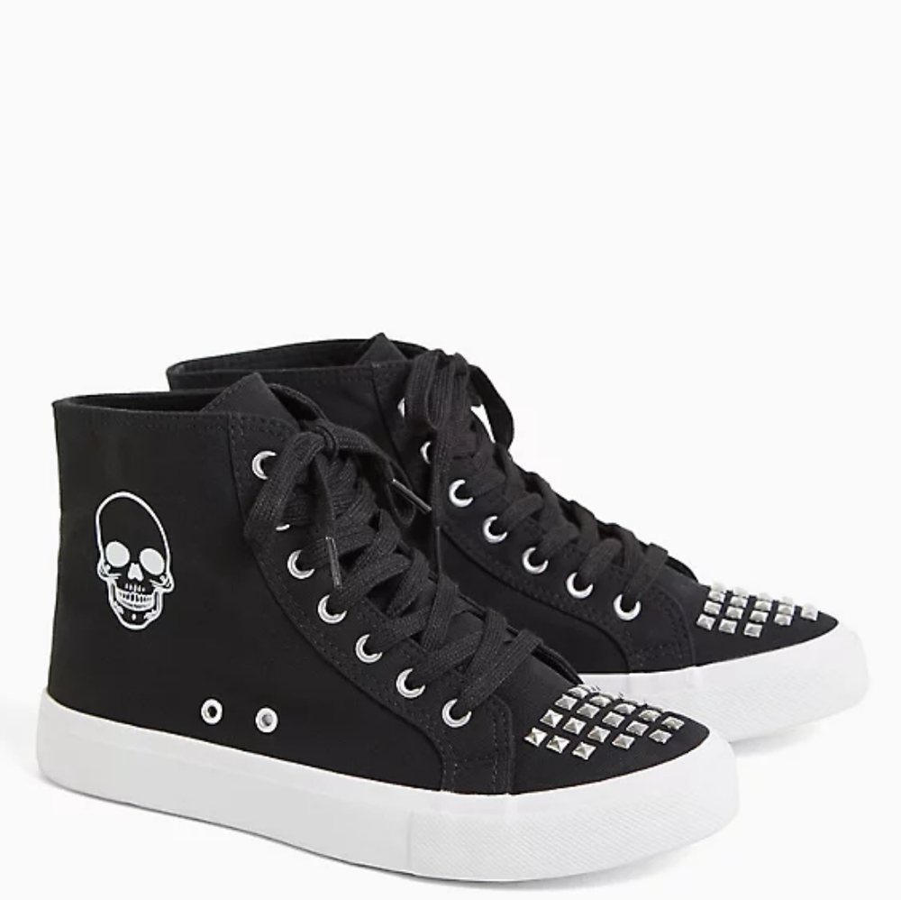 Torrid, size 9.5, Black Skull and Stud Hightop Sneakers